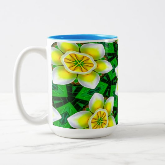 Schattige geel Plumeria Patroon Tweekleurige Koffiemok (Links)