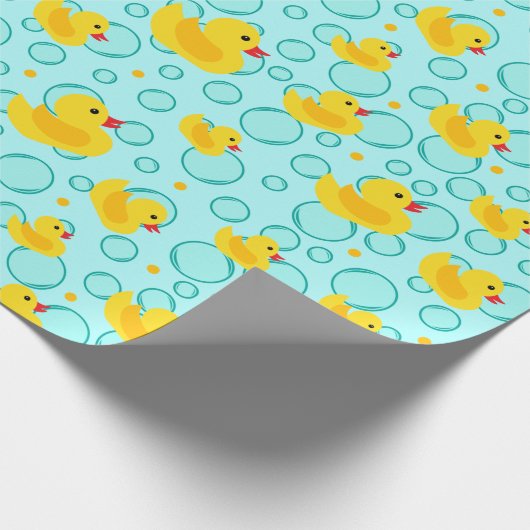 Schattige geel rubber eenden bubbels Baby shower Cadeaupapier (Hoek)