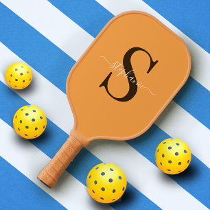 Schattige Geel Sinaasappel Monogram Initiaal + Naa Pickleball Paddle