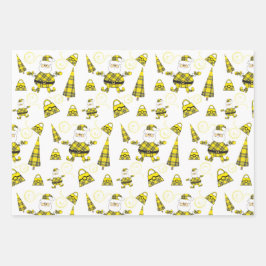 Schattige geel Tartan Santa met portemonnee Inpakpapier Vel