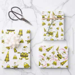 Schattige geel Tartan Santa met portemonnee Inpakpapier Vel