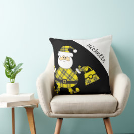 Schattige geel Tartan Santa met portemonnee Kussen