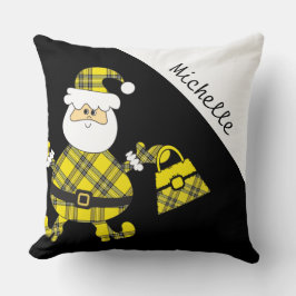 Schattige geel Tartan Santa met portemonnee Kussen
