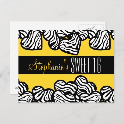 Schattige Geel zebra hart Sweet 16 Verjaardag Brie Briefkaart (Voorkant / Achterkant)