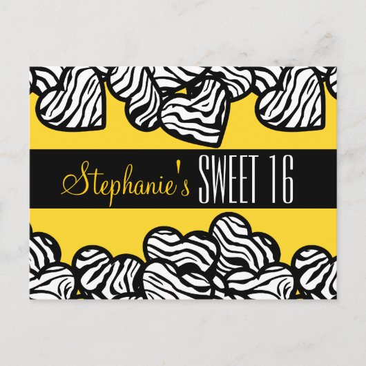 Schattige Geel zebra hart Sweet 16 Verjaardag Brie Briefkaart (Voorkant)