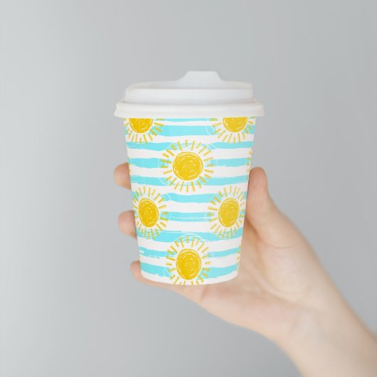 Schattige geel zonneschijn zomerstrepen blauw & wi papieren bekers