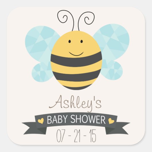 Schattige geel & zwart bijen Baby shower Vierkante Sticker (Voorkant)