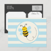 Schattige Geel & Zwart Bijen op Baby Blauwe Strepe Briefkaart (Voorkant / Achterkant)