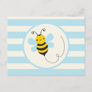 Schattige Geel & Zwart Bijen op Baby Blauwe Strepe Briefkaart