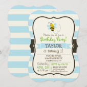 Schattige Geel & Zwart Bijen op Baby Blauwe Strepe Kaart (Voorkant / Achterkant)