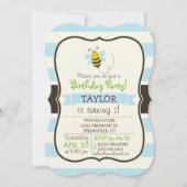 Schattige Geel & Zwart Bijen op Baby Blauwe Strepe Kaart (Voorkant)