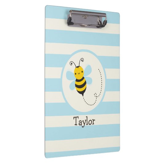 Schattige Geel & Zwart Bijen op Baby Blauwe Strepe Klembord (Rechts)