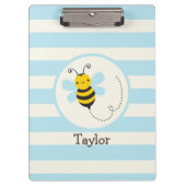 Schattige Geel & Zwart Bijen op Baby Blauwe Strepe Klembord (Voorkant)