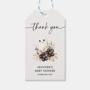 Schattige Geest & Bloemrijke Halloween Baby Shower Cadeaulabel