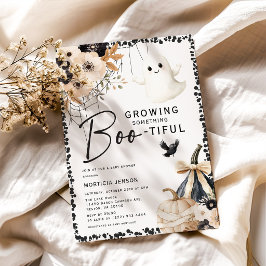 Schattige Geest & Bloemrijke Halloween Baby Shower Kaart