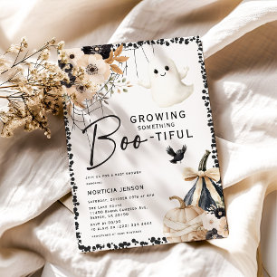 Schattige Geest & Bloemrijke Halloween Baby Shower Kaart