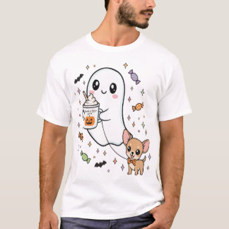 Schattige Geest Chihuahua Hond Koffie Halloween Ko T-shirt