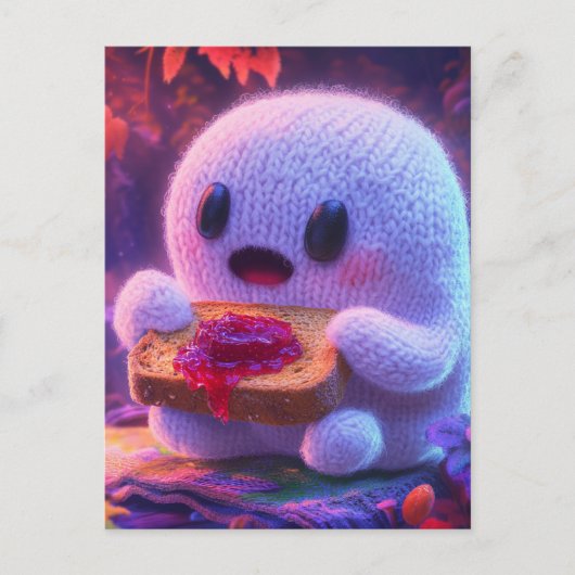 Schattige geest eet toast en jam briefkaart (Voorkant)