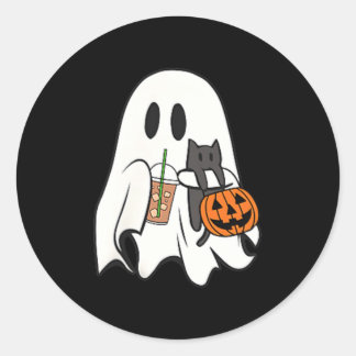 Schattige Geest Kat Iced Coffee Griezelig Seizoen  Ronde Sticker