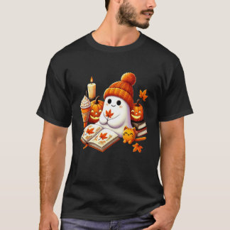 Schattige Geest Kat Leest Boek Liefhebbers Hallowe T-shirt