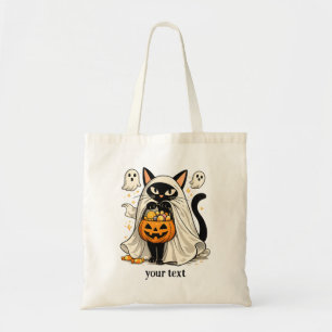 Schattige Geest Kat Trick Or Treat Halloween Tote Bag