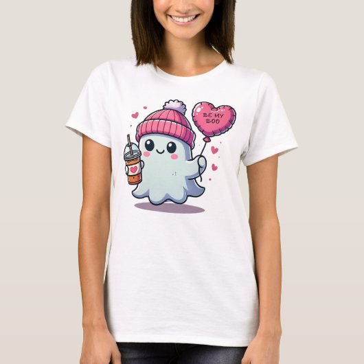 Schattige geest met hartballon - Be My Boo T-shirt (Voorkant)