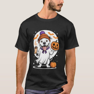 Schattige Geest Pitbull Hond Pompoen Dranken Beani T-shirt
