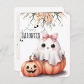 Schattige Geest Pompoen Vleermuis Halloween Feestdagenkaart (Voorkant / Achterkant)