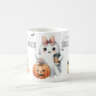 Schattige Geest Pompoen Vleermuis Halloween Koffiemok