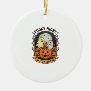Schattige Geest Pompoenen Vintage Gravure Hallowee Keramisch Ornament