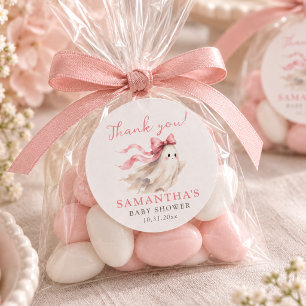 Schattige Geest Roze Strik Baby Shower Bedank Favo Ronde Sticker