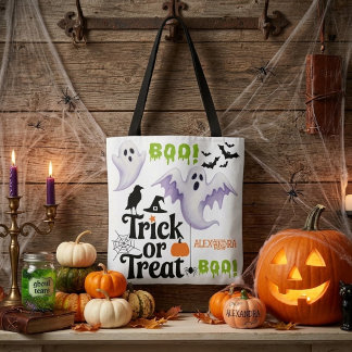 Schattige Geest Trick or Treat Aangepaste Naam Hal Tote Bag