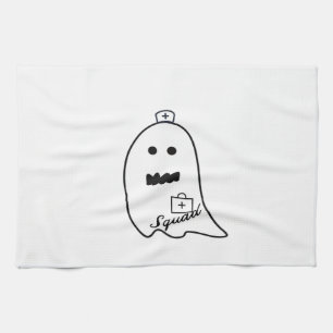 Schattige Geest Verpleegster Halloween Handgeteken Theedoek