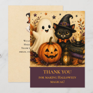 Schattige Geest Zwarte Kat Halloween Bedankkaart