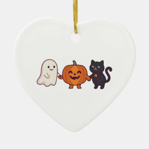 Schattige Geest Zwarte Kat & Jack O Lantern Hallow Keramisch Ornament