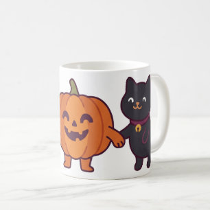 Schattige Geest Zwarte Kat & Jack O Lantern Hallow Koffiemok