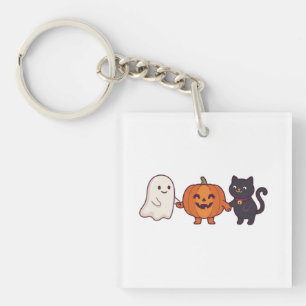 Schattige Geest Zwarte Kat & Jack O Lantern Hallow Sleutelhanger