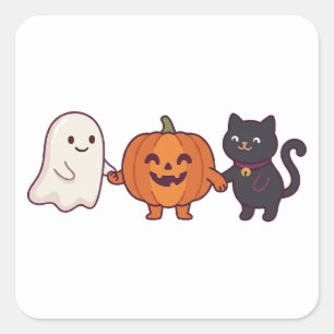 Schattige Geest Zwarte Kat & Jack O Lantern Hallow Vierkante Sticker