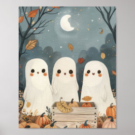 Schattige geesten en pompoenen Whimsical Halloween Poster