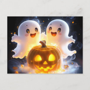 Schattige Geesten Familie Halloween Pompoen Grieze Feestdagenkaart