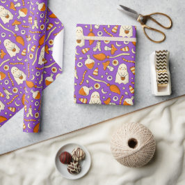 Schattige geesten Halloween Elegant paars Oranje Cadeaupapier