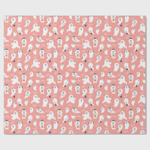 Schattige geesten Halloween Elegant Roze Wit Cadeaupapier