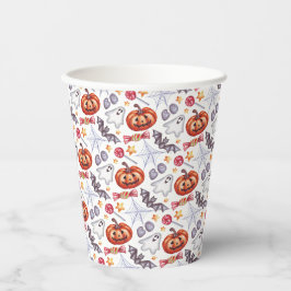 Schattige geesten Halloween watercolor patronen, Papieren Bekers