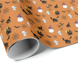 Schattige geesten katten vleermuizen Halloween   Cadeaupapier