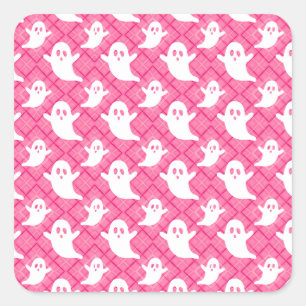 Schattige geesten op roze ruit vierkante sticker