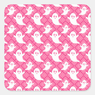 Schattige geesten op roze ruit vierkante sticker