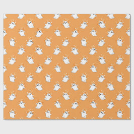 Schattige geesten oranje Halloween-patroon Cadeaupapier