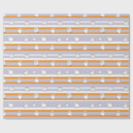 Schattige geesten oranje wit gestreept Halloween Cadeaupapier