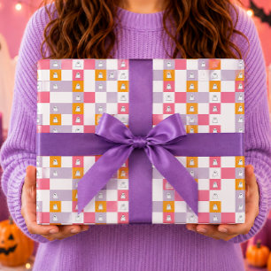 Schattige Geesten Roze Oranje Wit Halloween Cadeaupapier