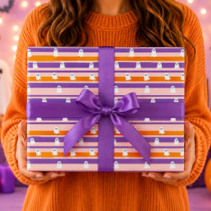 Schattige Geesten Roze Paars Oranje Strepen Cadeaupapier